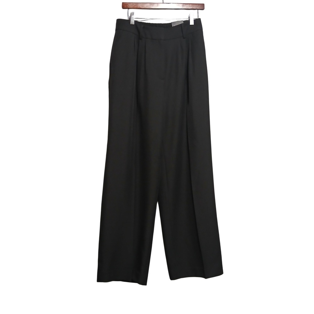 Kenneth Cole Wide Leg Trousers Women's US 10 Black Elastic Waist Pleated Career